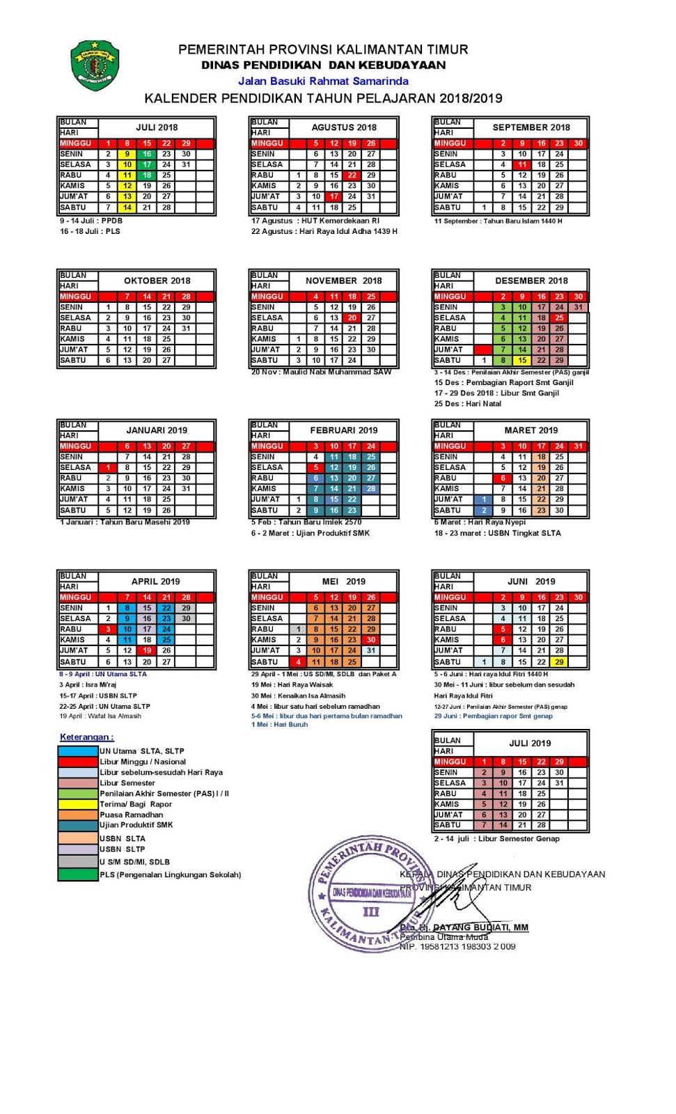 INFORMASI PENDIDIKAN TOP Kalender Pendidikan 2018 2019 Kalimantan Timur