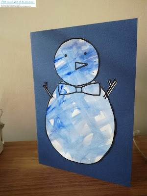 Carte avec un bonhomme de neige carte d'hiver enfant dessin bonhomme de neige à la peinture dessin bonhomme de neige à imprimer carte hiver avec collage photo