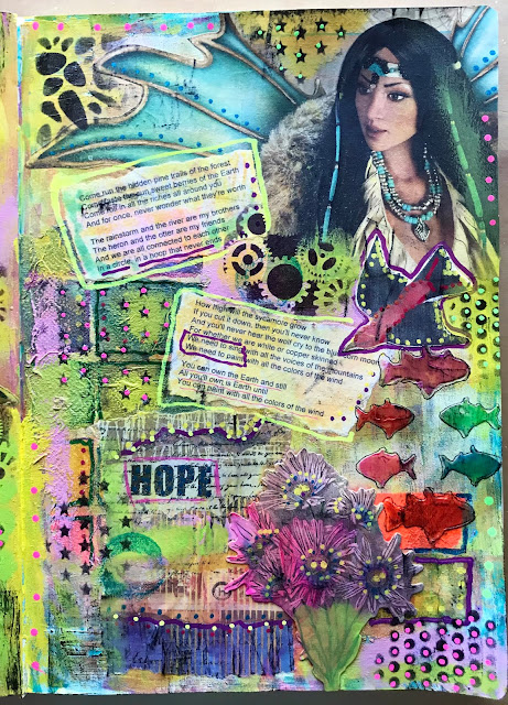 Alice Hendon, adding more detail to collage spread in XL Leda Sketchbook 