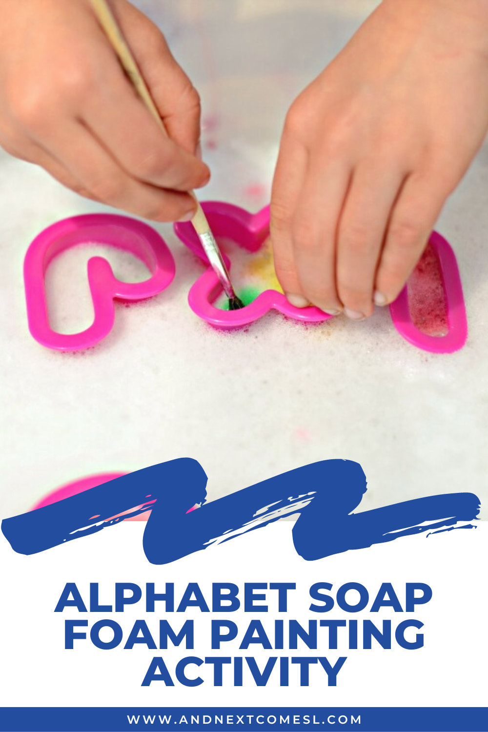Alphabet soap foam painting activity is a lot of fun for toddlers and preschoolers