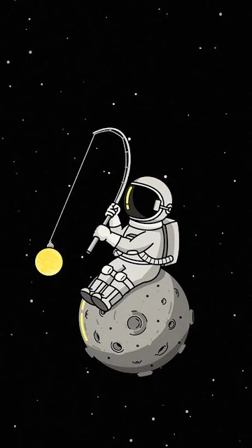 Astronaut Space Fishing Mobile HD Wallpaper