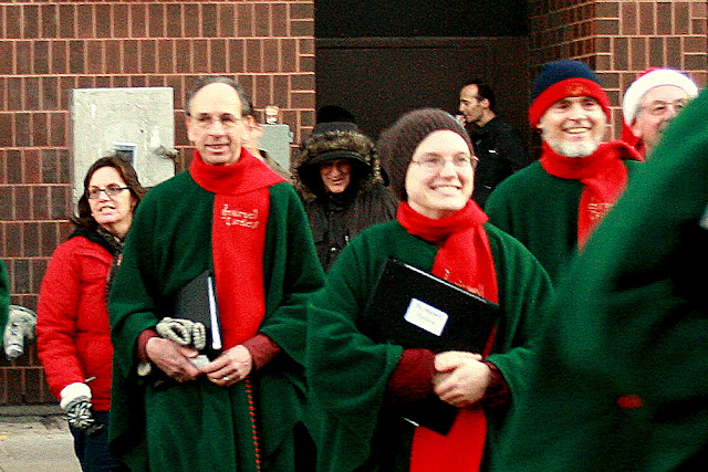 Crossing the street for a Byward Market caroling appearance