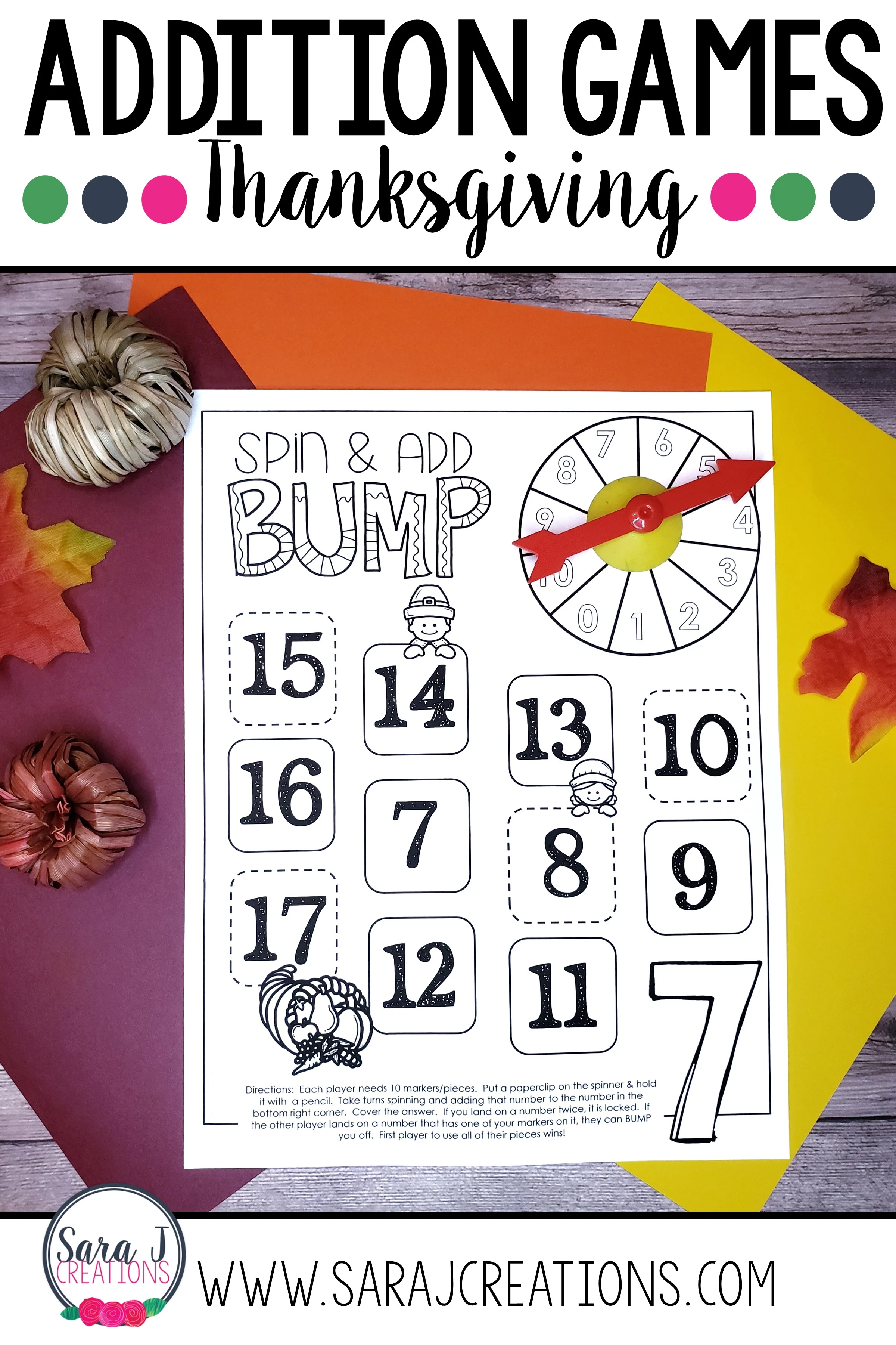 Thanksgiving themed addition math fact games