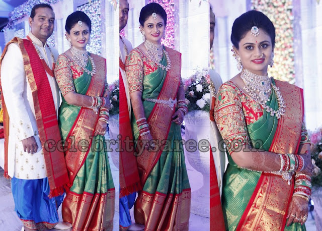 Pretty Lady in Green Big Border Silk Saree