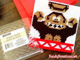 How to make an Easy Donkey Kong napkin holder out of plastic canvas for a fun dinner party.