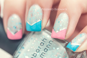 Deborah Lippmann - Glitter In The Air nail polish pink and blue chevron nail art manicure