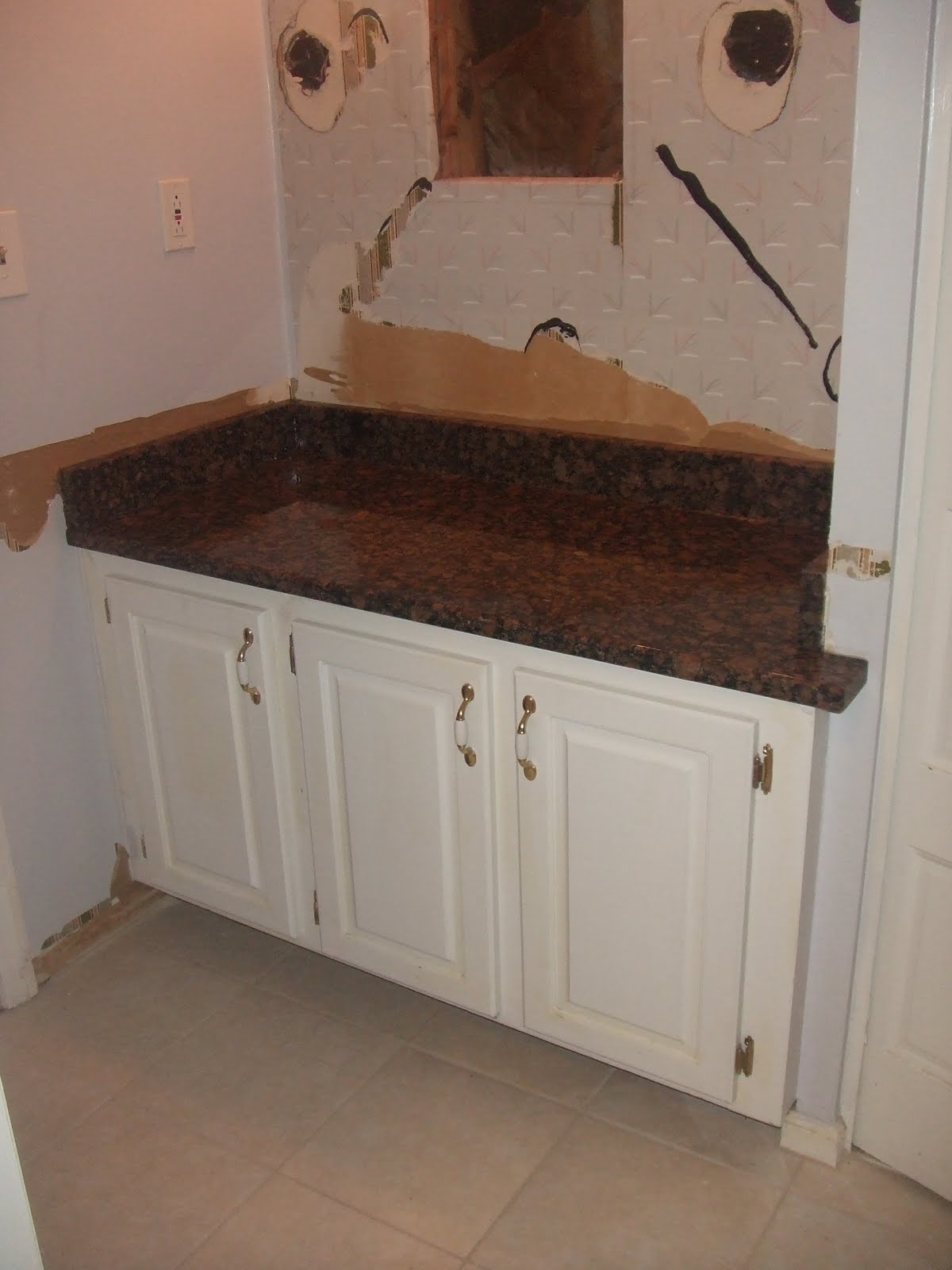 White Bathroom Cabinets with Granite