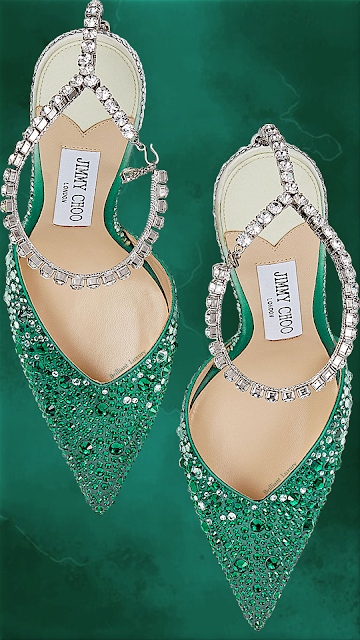 ♦Emerald green Jimmy Choo Saeda satin pumps with Swarovski crystals #brilliantluxury