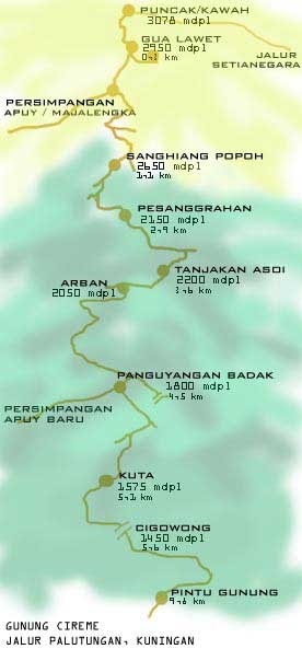 Peta Kota Peta Jalur Pendakian Gunung Ciremai