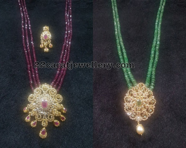 Ruby Beads Set with Uncut Diamond Pendant