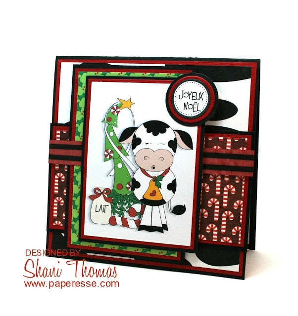 Swiss Christmas Cow card, with Digi Web Studio Christmas Cows 1 topper, by Paperesse.