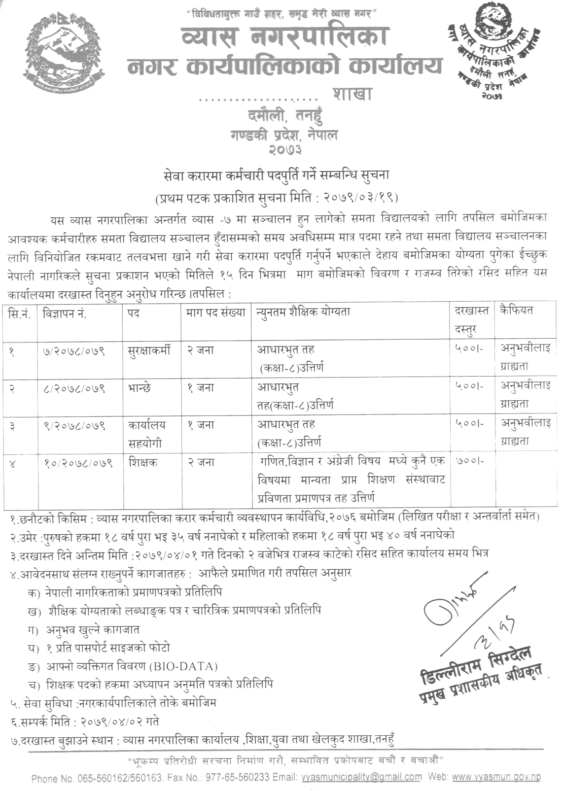 Vyas Municipality Vacancy for Various Post