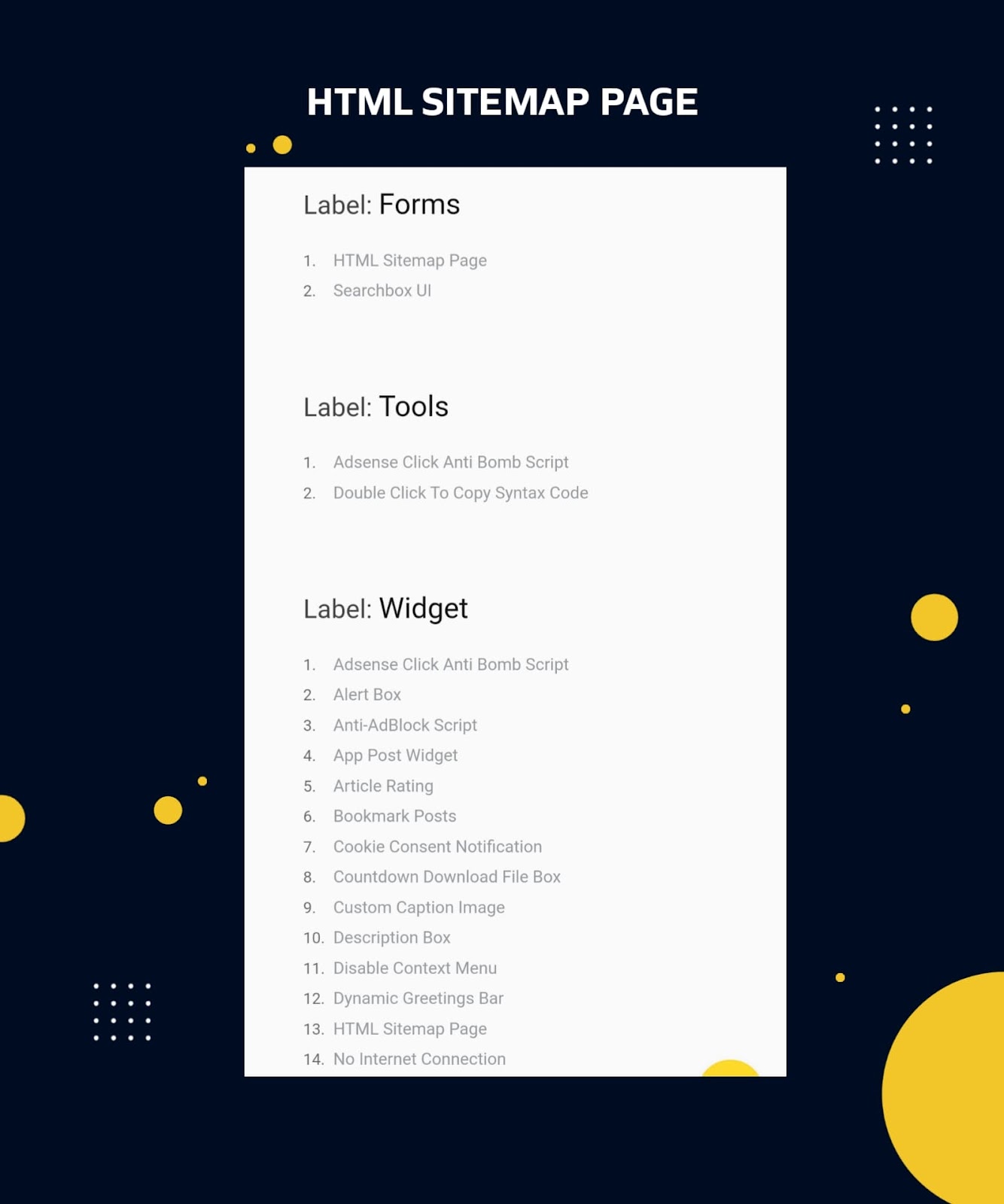 HTML Sitemap Page