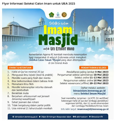 Informasi Pendaftaran Seleksi Calon Imam Masjid untuk UEA 2023