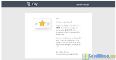 Email dari paid survey I-Say Indonesia yang berisi kode voucer Sodexo ePass | SurveiDibayar.com