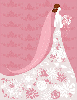 結婚式の招待状向け花嫁のイラスト bride illustrations with floral ornaments for wedding invitation cards イラスト素材2