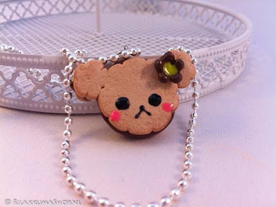 Kawaii cute Rilakkuma Cookie Strawberry, Chocolate Filled necklace