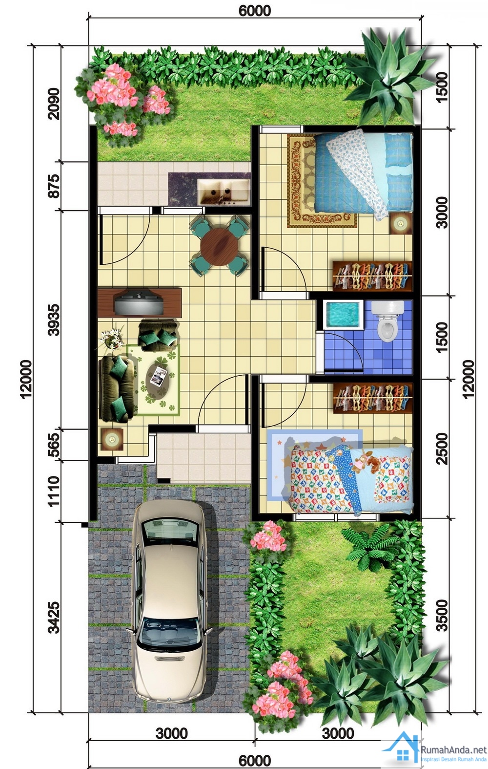 Denah rumah ukuran 6 x 12, REFERENSI RUMAH