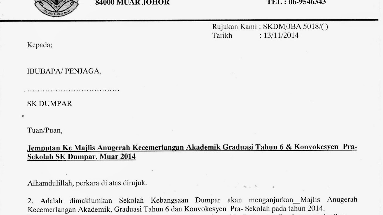 Surat Contoh Menghadiri Taklimat Konvokesyen Kolej Komuniti Kuala Langat
