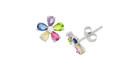 Gift for Daisy Girl Scouts-1.31 CT. T.W. Children's Multi Color Flower Cubic Zirconia Earrings In Sterling Silver