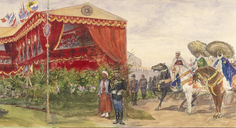 Rolled Panorama: The Visit of Emperar Nicholas II to France in September 1901. Detail: The Arab Cavalry by the Tribune for Guests of Honour by Pavel Yakovlevich Pyasetsky - History Drawings from Hermitage Museum