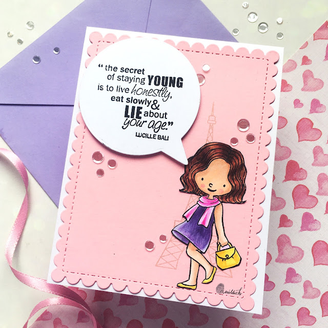 Funny card, Funny Birthday card, Cute and funny MFT stamps card, Crads for girls, Time out challenge, Quillish