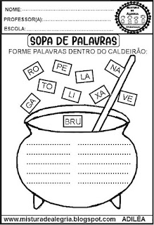 Atividades de alfabetização,dia das bruxas,sopa de palavras