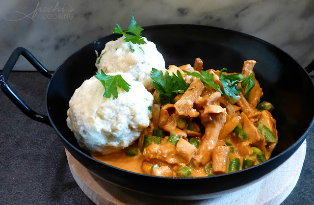 fischiscooking, eierschwammerlgulasch, fisolen, semmelknödel