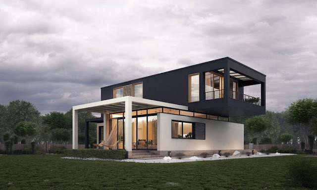 A futuristic-style two-story house