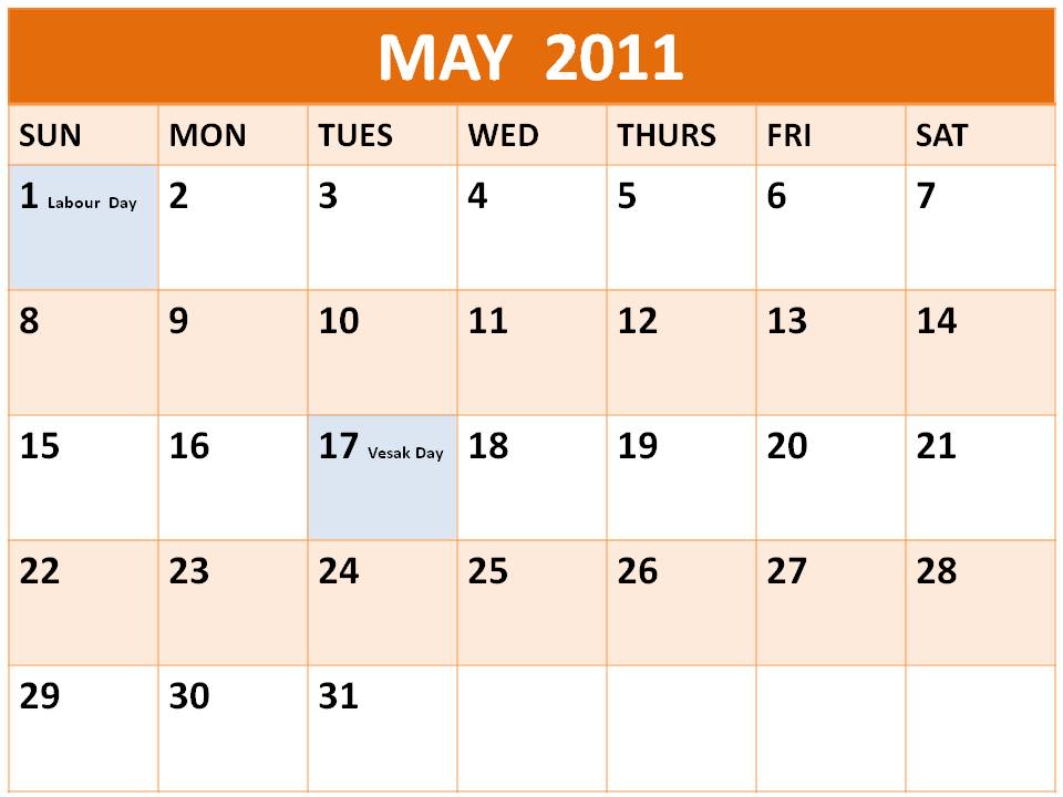 may calendar 2011 with holidays. calendar 2011 march april may.