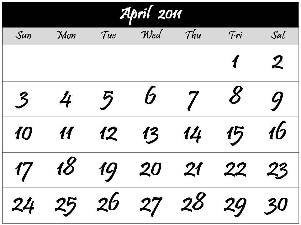 2011 calendar template april. 2011 CALENDAR TEMPLATE APRIL