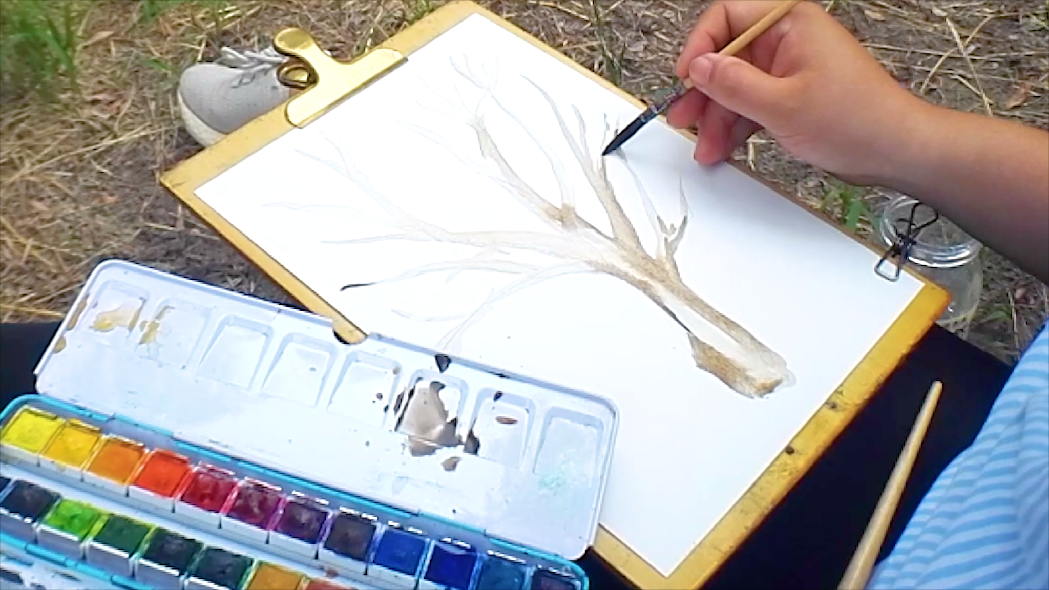 Painting Watercolor tree in nature forest| How to draw a tree|outdoors painting