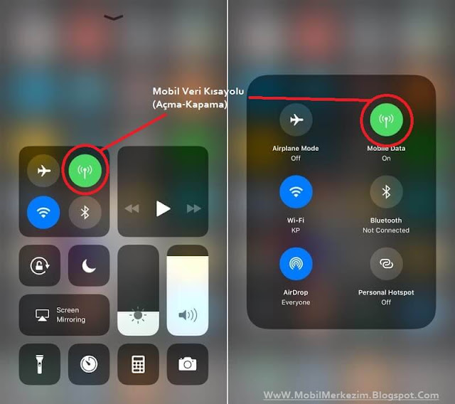 iOS 11 İle Gelen Mobil Veri Kısayolu ( Açma- Kapama Butonu )