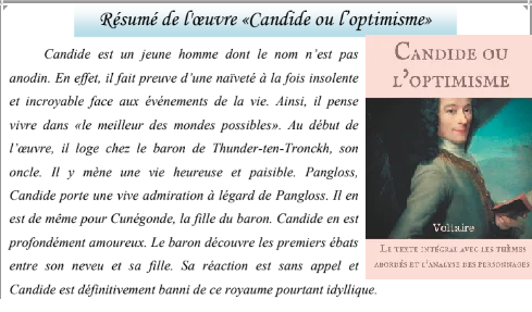 درس «Résumé de l’œuvre «Candide ou l’Optimisme – اللغة الفرنسية – الثانية باكالوريا