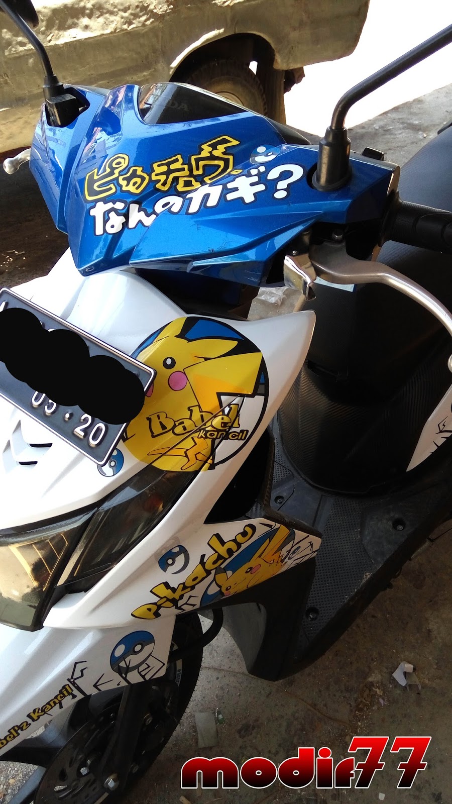 Modifikasi Honda BEAT 2015 Full Pikachu Anime Biru Putih MODIF 77