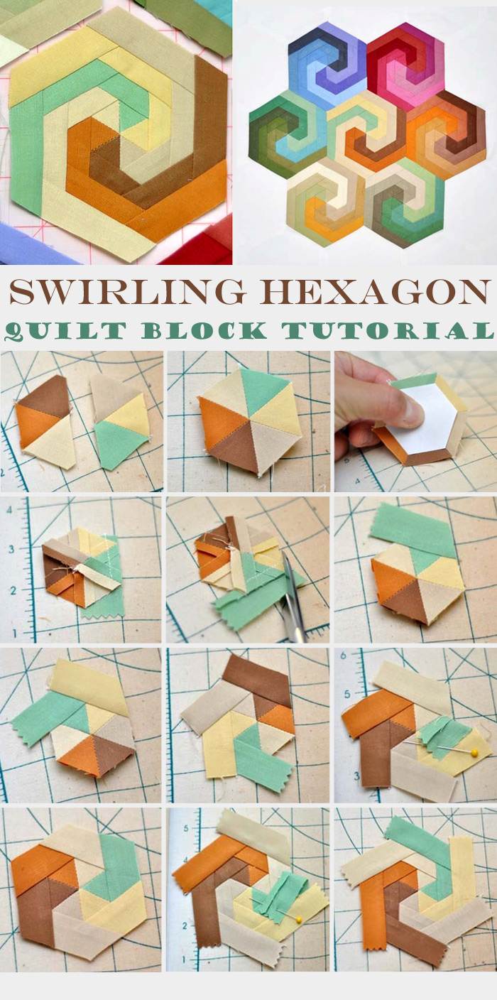 Swirling Hexagon. Quilt Block Tutorial