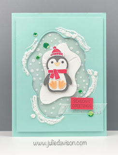 VIDEO: Stampin' Up! Penguin Place Card with Snowfall Accents Puff Paint  ~ www.juliedavison.com #stampinup #puffpaint