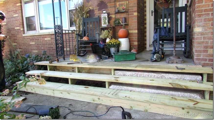 A quick and budget friendly Do It Yourself Project to enlarge the front porch in one weekend.