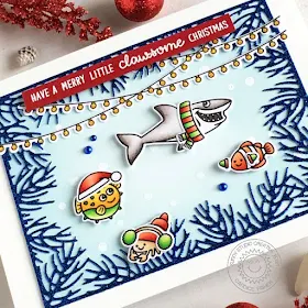 Sunny Studio Stamps: Christmas Garland Frame Dies Merry Mice Scenic Route Best Fishes Christmas Card by Candice Fisher