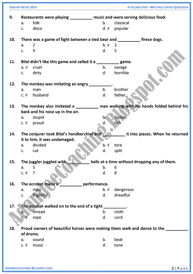 a-village-fair-mcqs-english-x