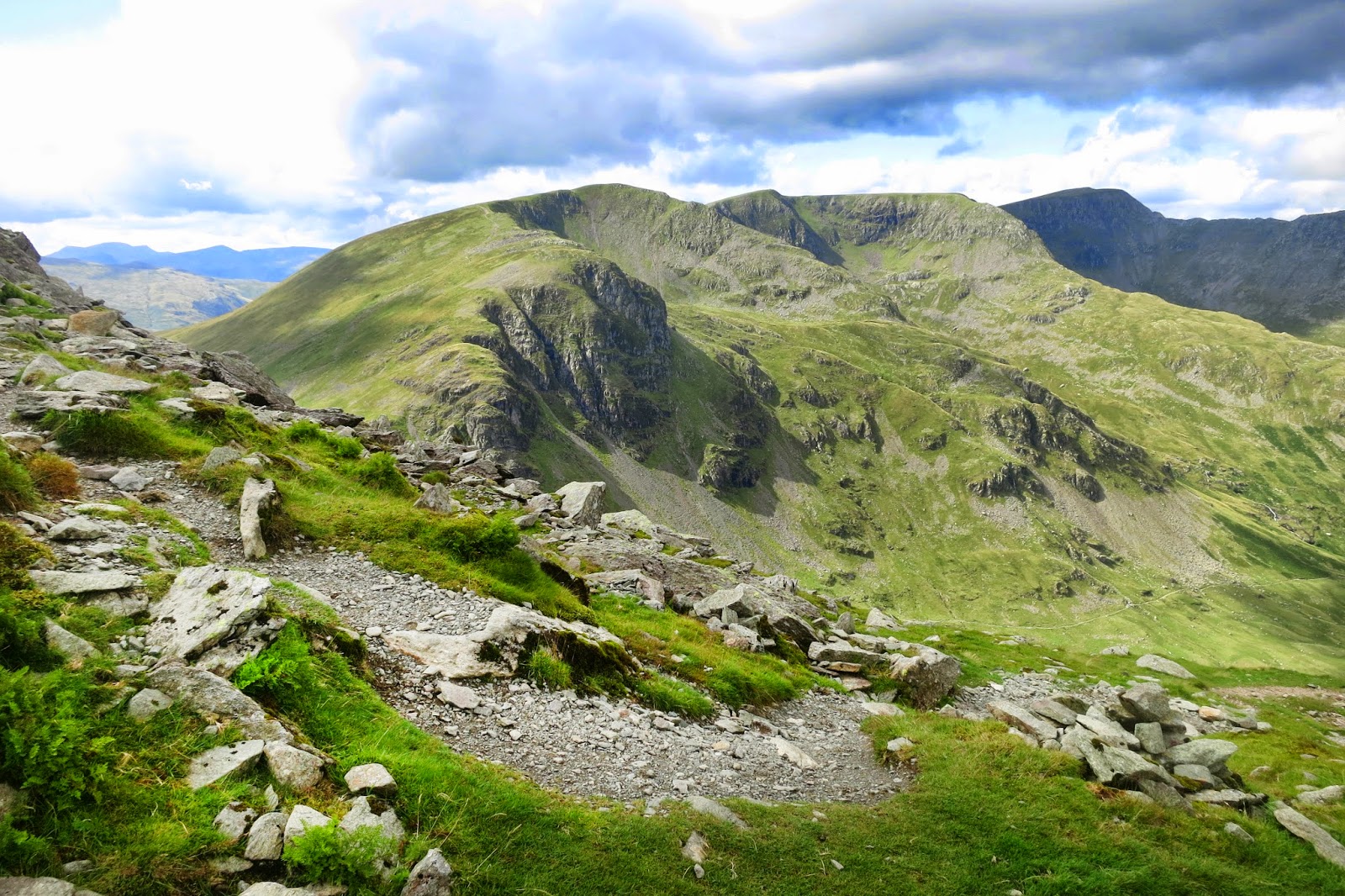 Dollywagon Pike, Nethermost Pike - with Helvellyn and striding edge in the far distance.