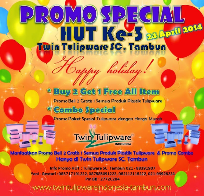 Promo Spesial HUT Twin Tulipware 2014, 2 Free 1 All Item, Promo Combo