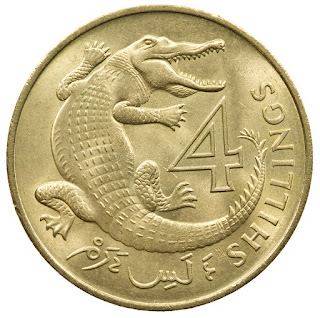 Gambia Coins 4 Shillings, Crocodile