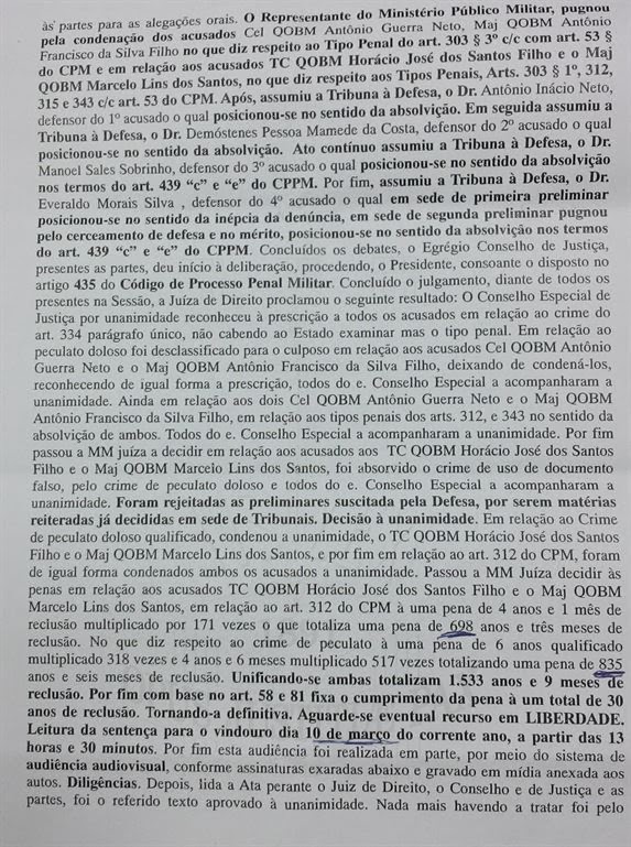 Dois oficiais dos Bombeiros são condenados a 1.553 anos de prisão na PB