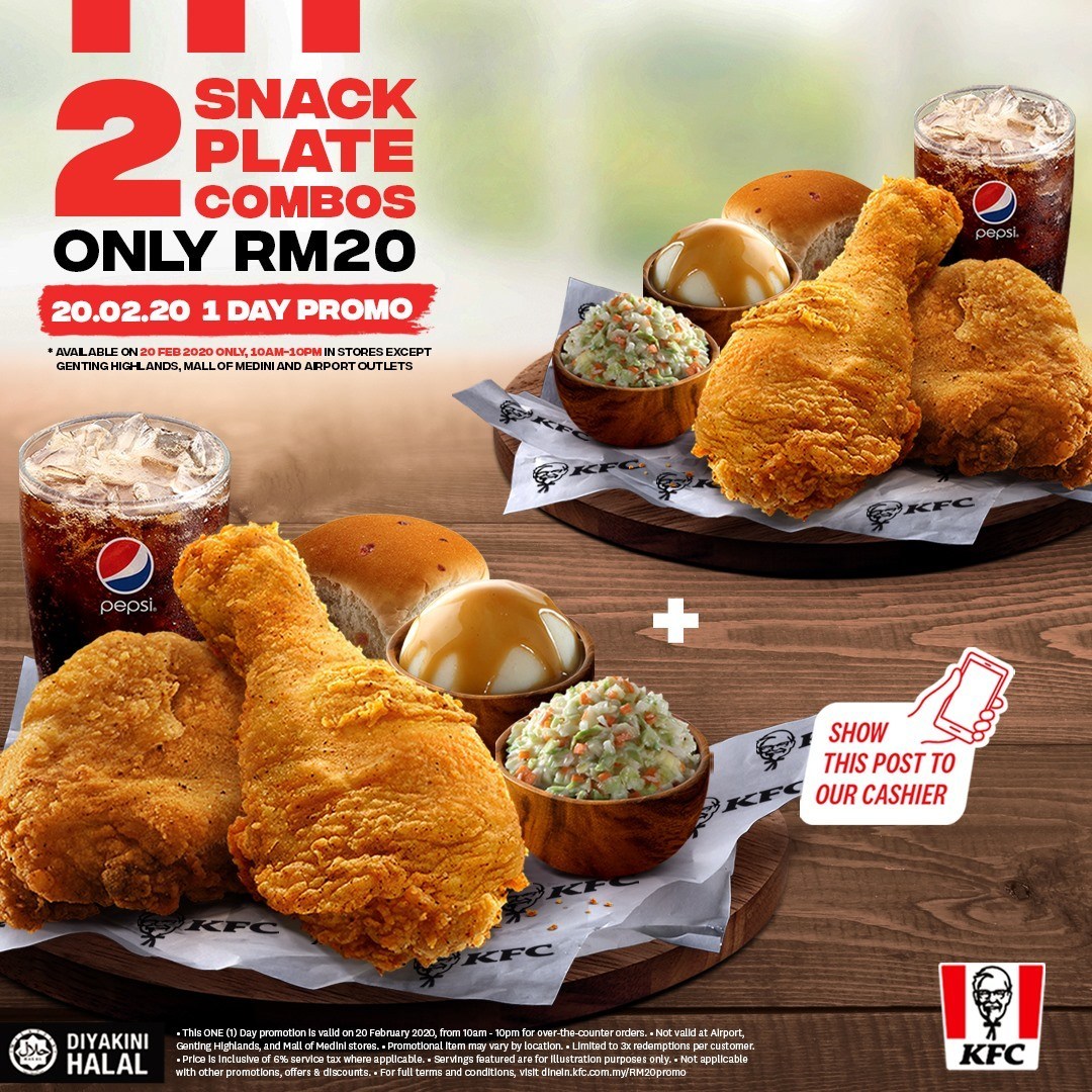 Promosi KFC 2020 2 Snack Plate Combo Harga RM20