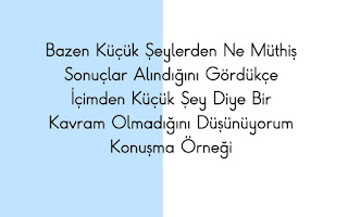 Bazen Küçük Şeylerden Ne Müthiş Sonuçlar Alındığını Gördükçe İçimden Küçük Şey Diye Bir Kavram Olmadığını Düşünüyorum Konuşma Örneği