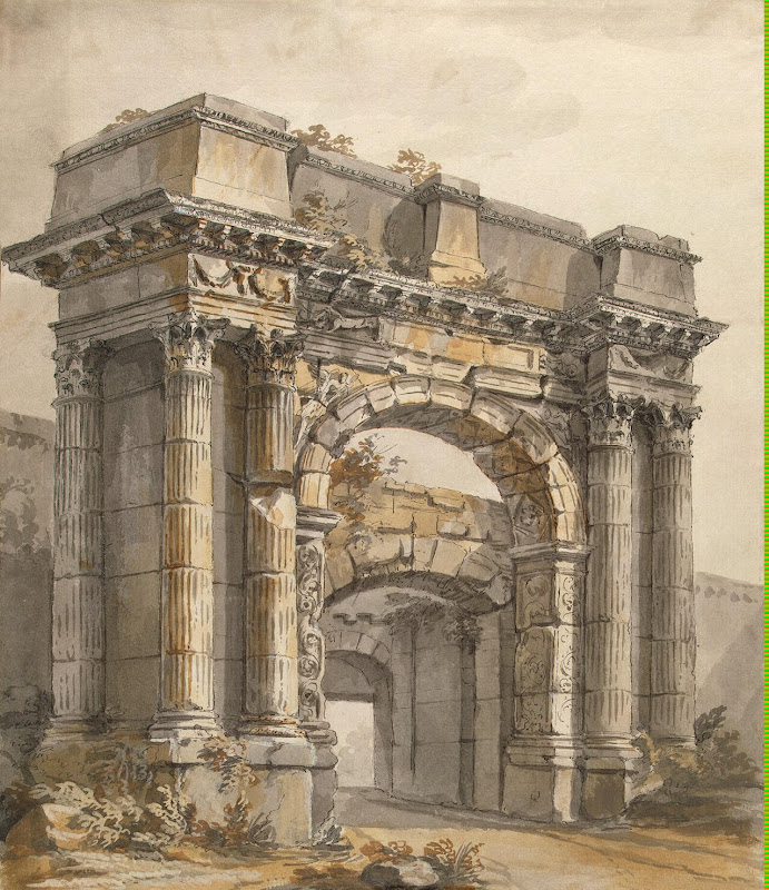 Triumphal Arch in Pola by Charles-Louis Clerisseau - Architecture, Landscape Drawings from Hermitage Museum