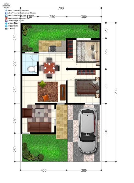 denah rumah minimalis dengan lebar 8 meter 1 lantai