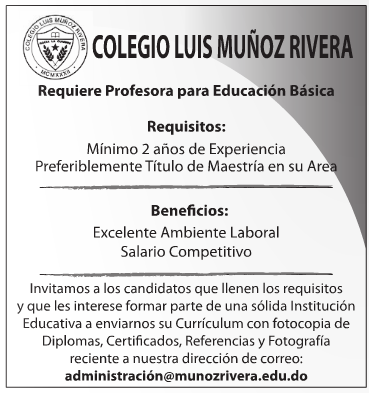 Colegio solicita Profesores para Educación Básica Envia tu CV