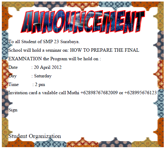 Contoh Announcement Text Karya Nahason BastinNew